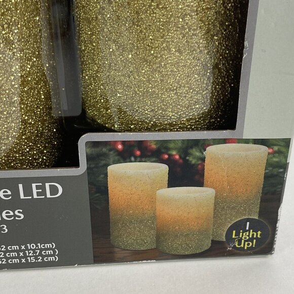 LED Decorative Candle Set Battery Gold Pillar Christmas Holiday Sparkle NEW - Picture 5 of 5
